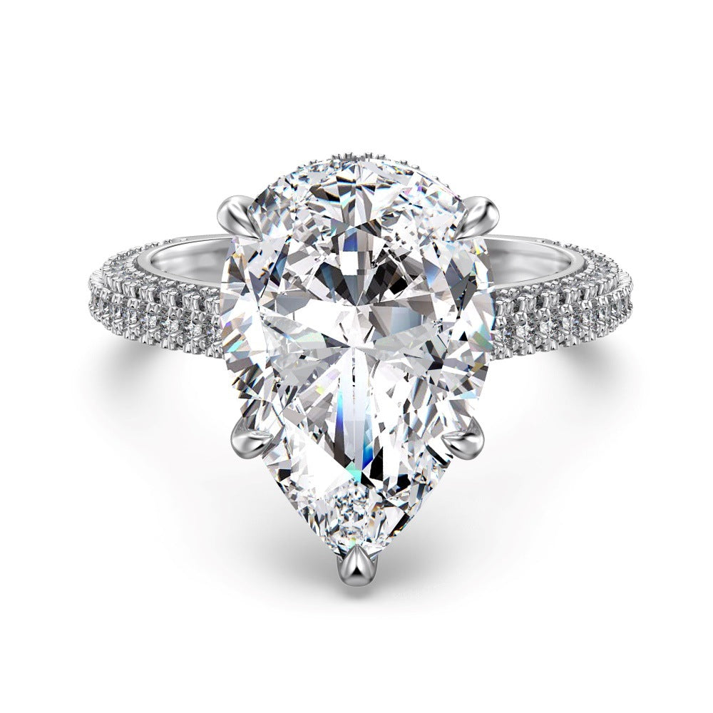 S925 Sterling Silver 8A High Carbon Diamond Rectangular Triangular Denier Cut Luxury Group Ring