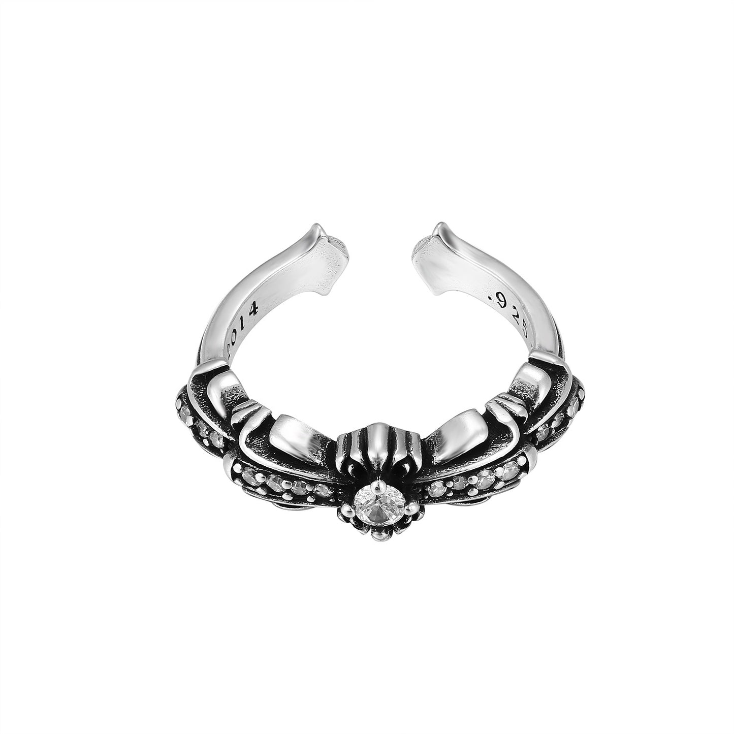 CH Classic Gram Heart Cross Open Ring S925 Sterling Silver Male and Female Couples Retro Fashion Thick Ring
