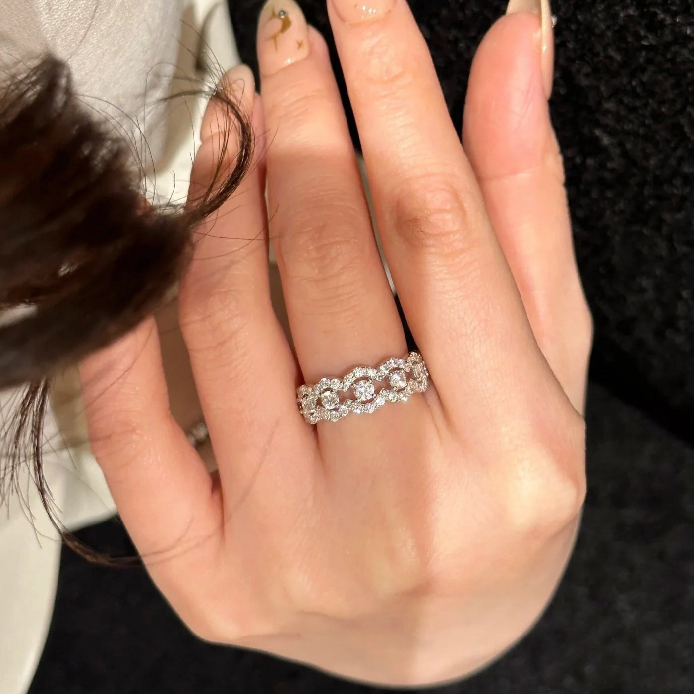 Moissanite sterling silver hollow lace row ring women's simple niche jewelry stacked ring fashion senior wholesale