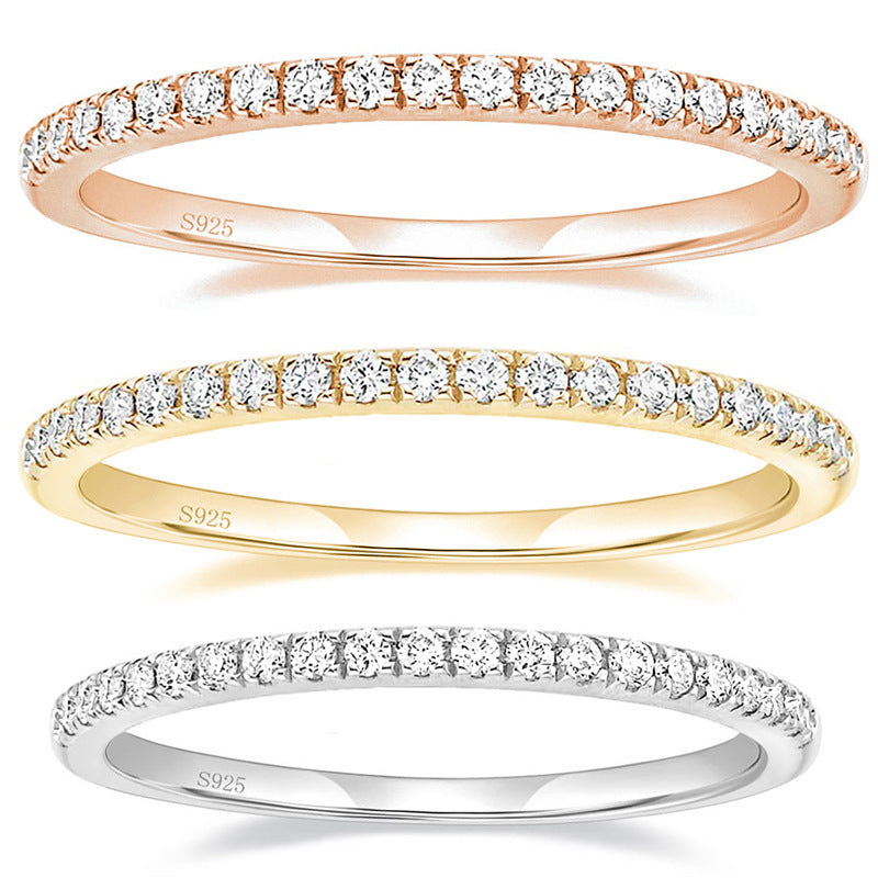 Natural AAA zircon jewelry 925 sterling silver sparkling diamond ring, zircon silver ring half circle.