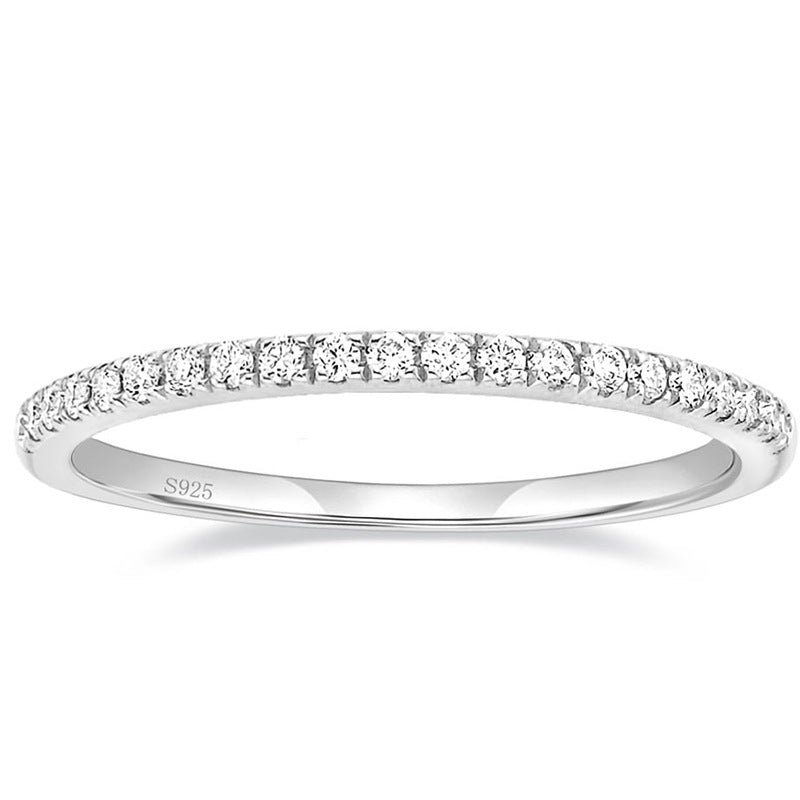 Natural AAA zircon jewelry 925 sterling silver sparkling diamond ring, zircon silver ring half circle.