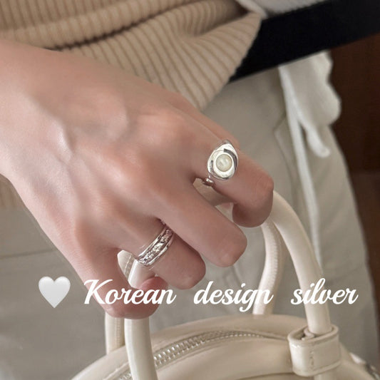 Korean niche design silver jewelry S925 sterling silver temperament white fritillary open ring high-end stacking