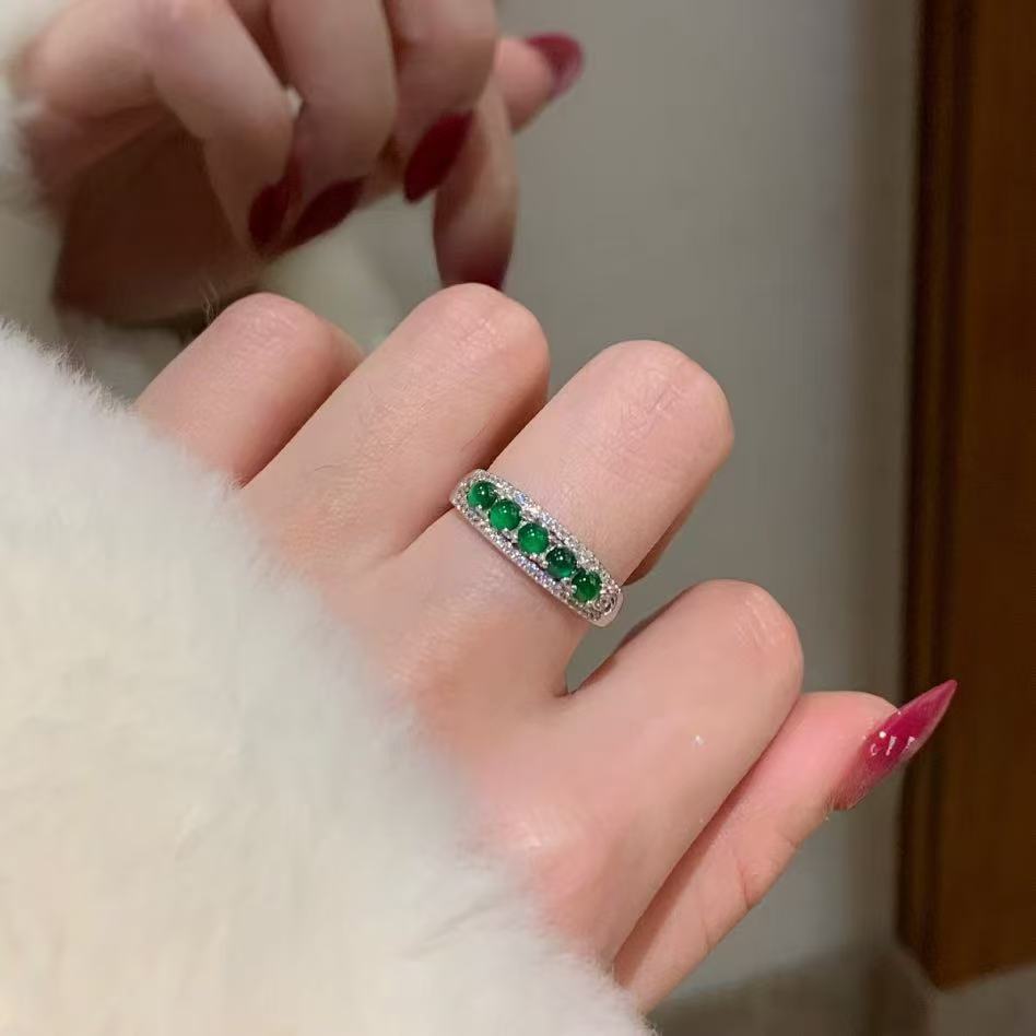 Sterling silver new Chinese retro Guatemala jadeite ring, women's ice transparent cold index finger ring, light luxury temperament ring