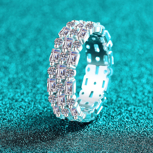 S925 sterling silver all-moissanite ring women's rectangular regular row ring luxury luxury ring personality trend